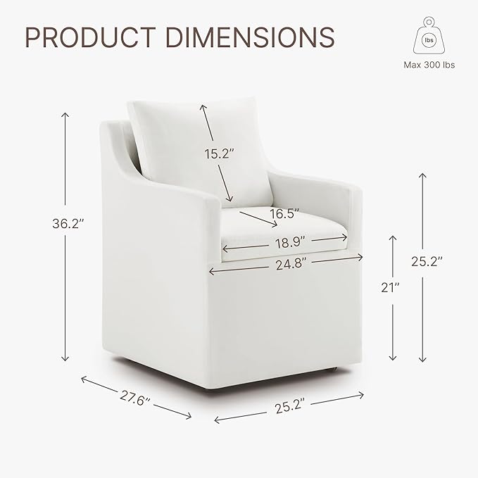 Upholstered Dining Chairs Set of 2, Washable Cover Modren Deskchair with 4 Casters & Hidden Storage for Dining Room, Living Room, Home Office, Cream, 2 Box