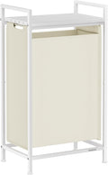 VASAGLE Laundry Hamper, Laundry Basket, Laundry Sorter with a Pull-Out and Removable Bag, Shelf, Metal Frame, 12.4 Gallons (47 L), 16.5 x 11 x 29.5 Inches, Cream White and Cloud White UBLH001W01