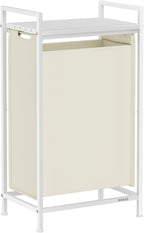 VASAGLE Laundry Hamper, Laundry Basket, Laundry Sorter with a Pull-Out and Removable Bag, Shelf, Metal Frame, 12.4 Gallons (47 L), 16.5 x 11 x 29.5 Inches, Cream White and Cloud White UBLH001W01