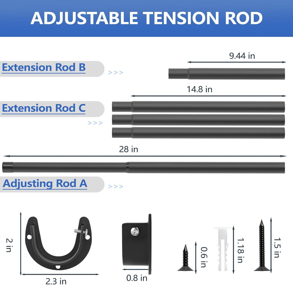 Closet Rods for Hanging Clothes, 17 to 83 Inch Closet Rod, Heavy Duty Adjustable Clothes Hanging Bar Rod Matte Black Closet Poles for Wardrobes, Closet, Bathroom, Windows,1.3 Inch Diameter