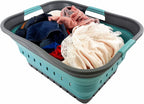 SAMMART 42L (11 gallon) Collapsible Plastic Laundry Basket - Foldable Pop Up Storage Container/Organizer - Space Saving Hamper/Basket (Grey/Crystal Blue)