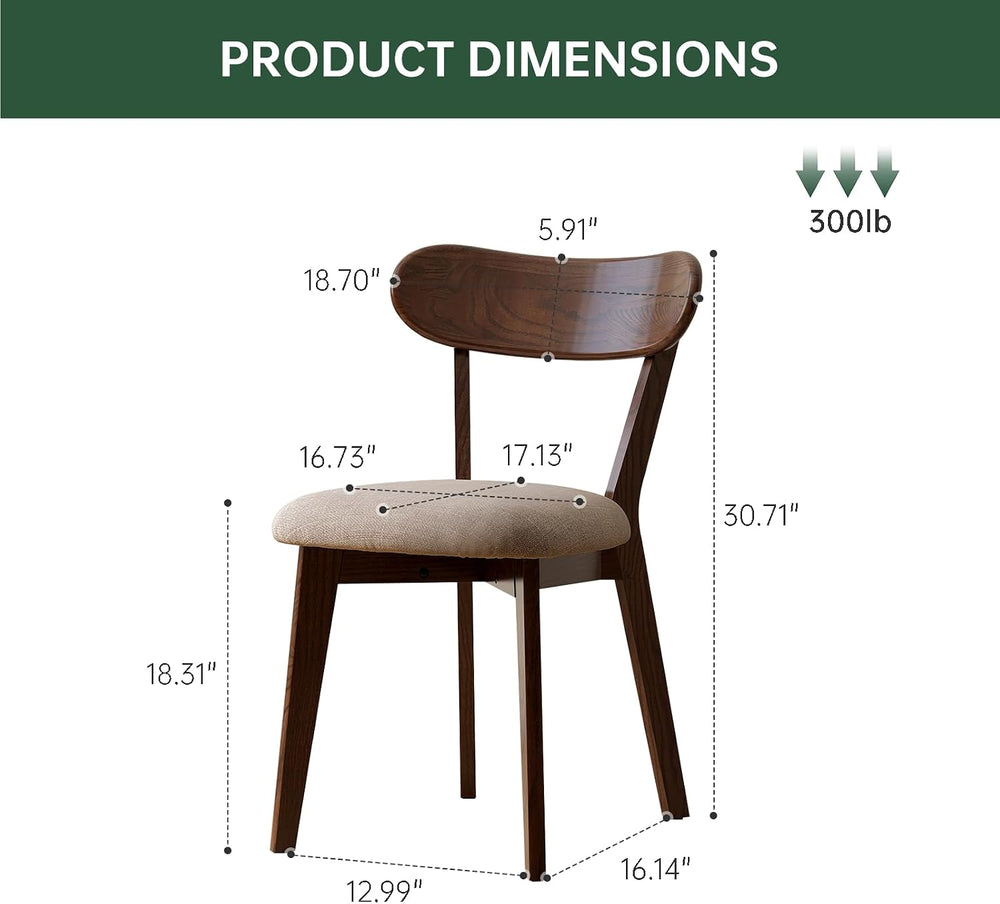100% Solid Wood Upholstered Dining Chairs, Mid Century Modern Oak Dining Chai...