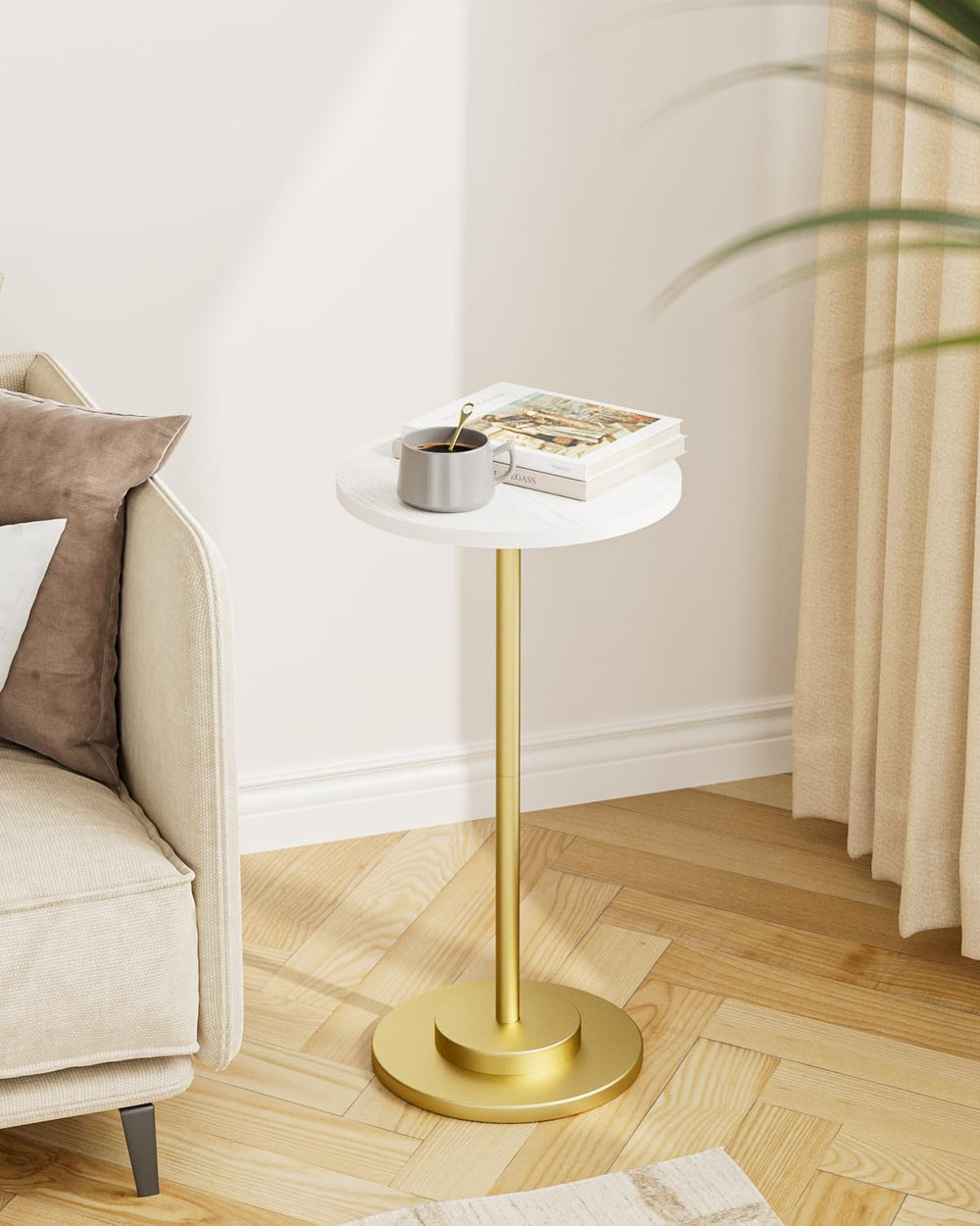 Masupu Drink Table, Round Side Table for Small Spaces, Pedestal Side Table, S...