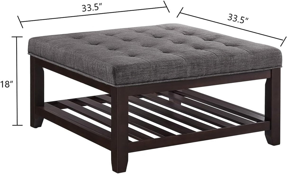 24KF Large Square Upholstered Tufted Linen Ottoman Coffee Table, Large Footre...