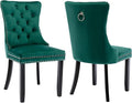 Modern Dining Chairs Set of 2, Tufted Upholstered Dining Chair with Solid Wood Legs, Green Velvet Accent Chair, Sillas de Comedor, Comfy Kitchen Chairs (Green, Velvet, 2Pcs)