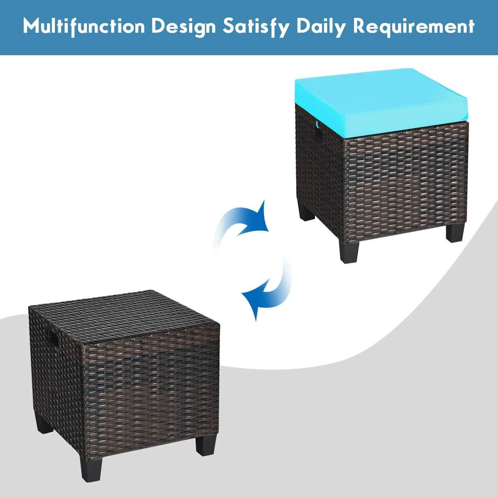 Tangkula Patio Rattan Ottomans with Removable Cushions Set of 2