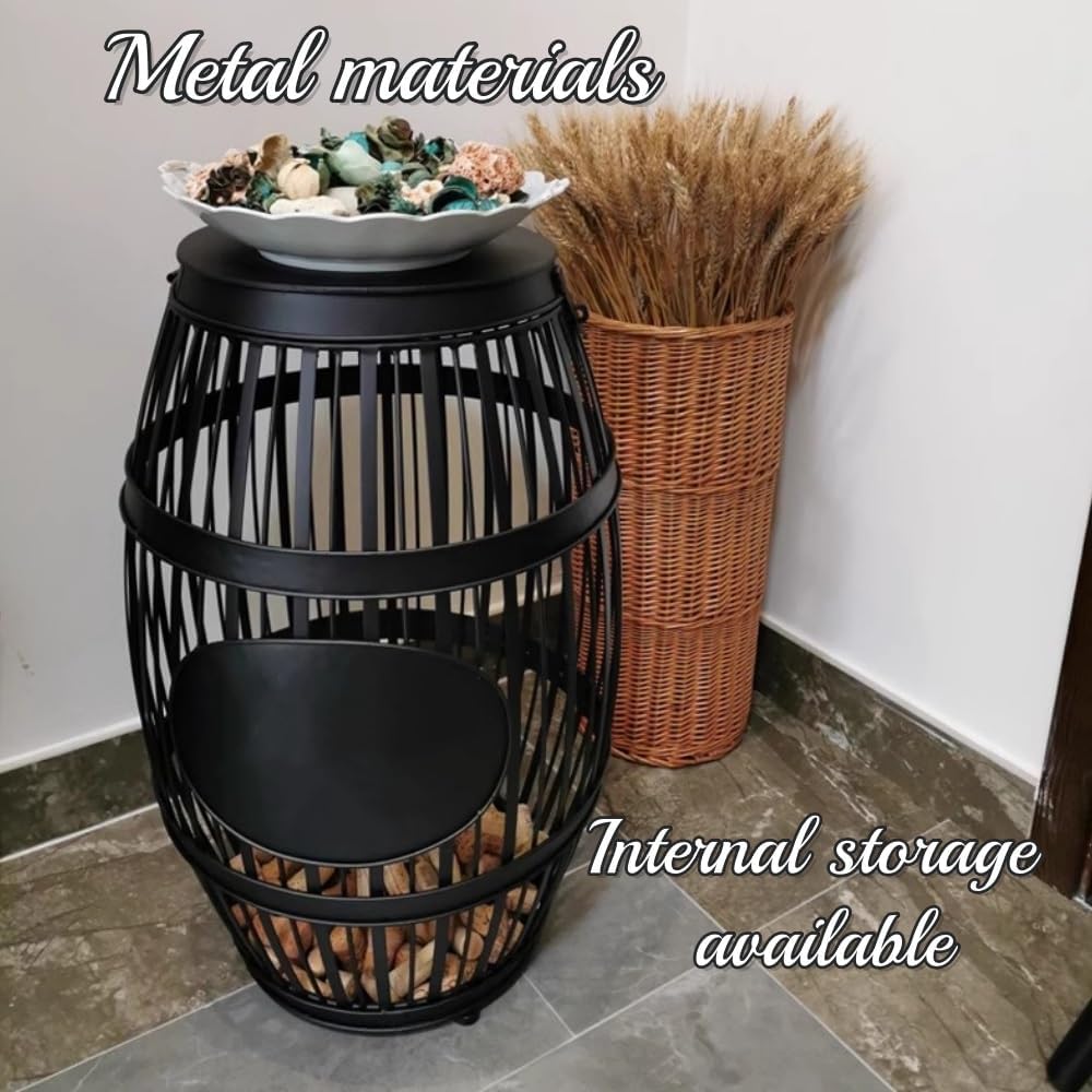 Metal Barrel Side Table with Storage, Wine Cork Holder Display, Whiskey Barre...