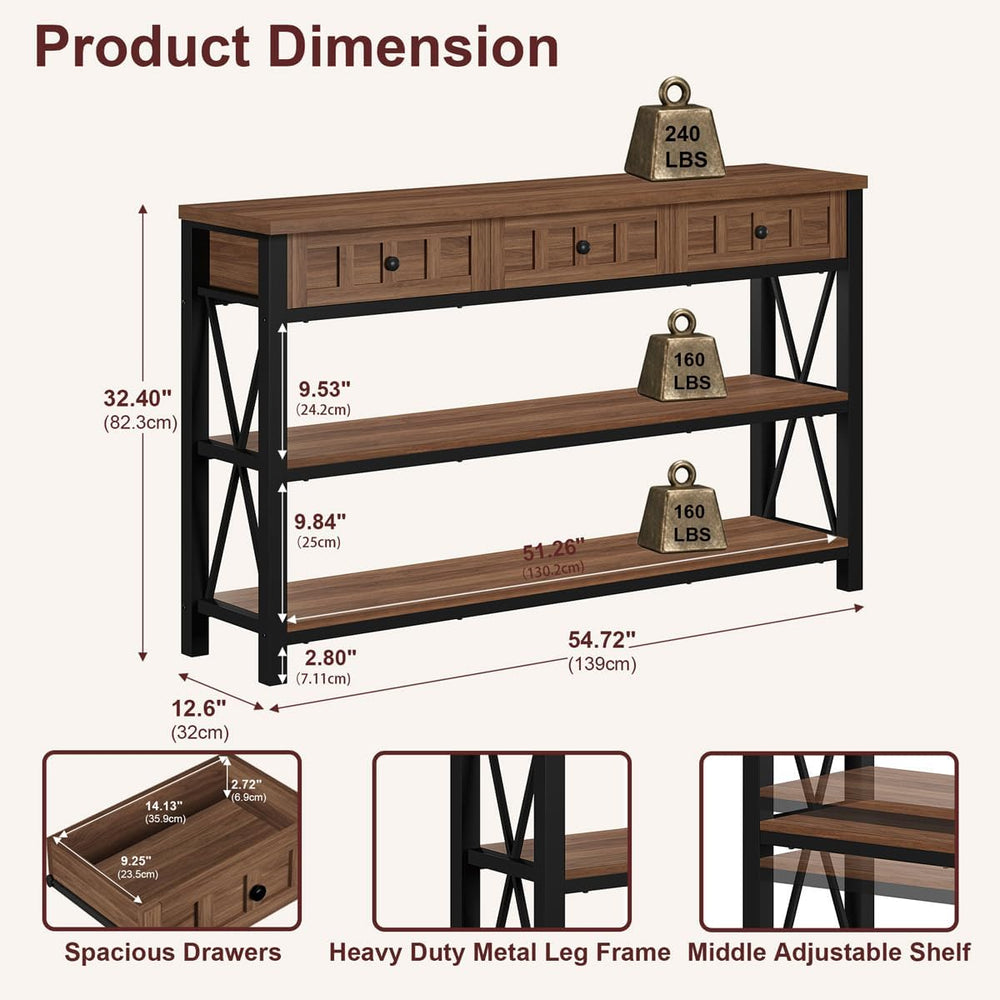 FATORRI Console Table for Entryway, Farmhouse Sofa Table with 3 Drawers for L...