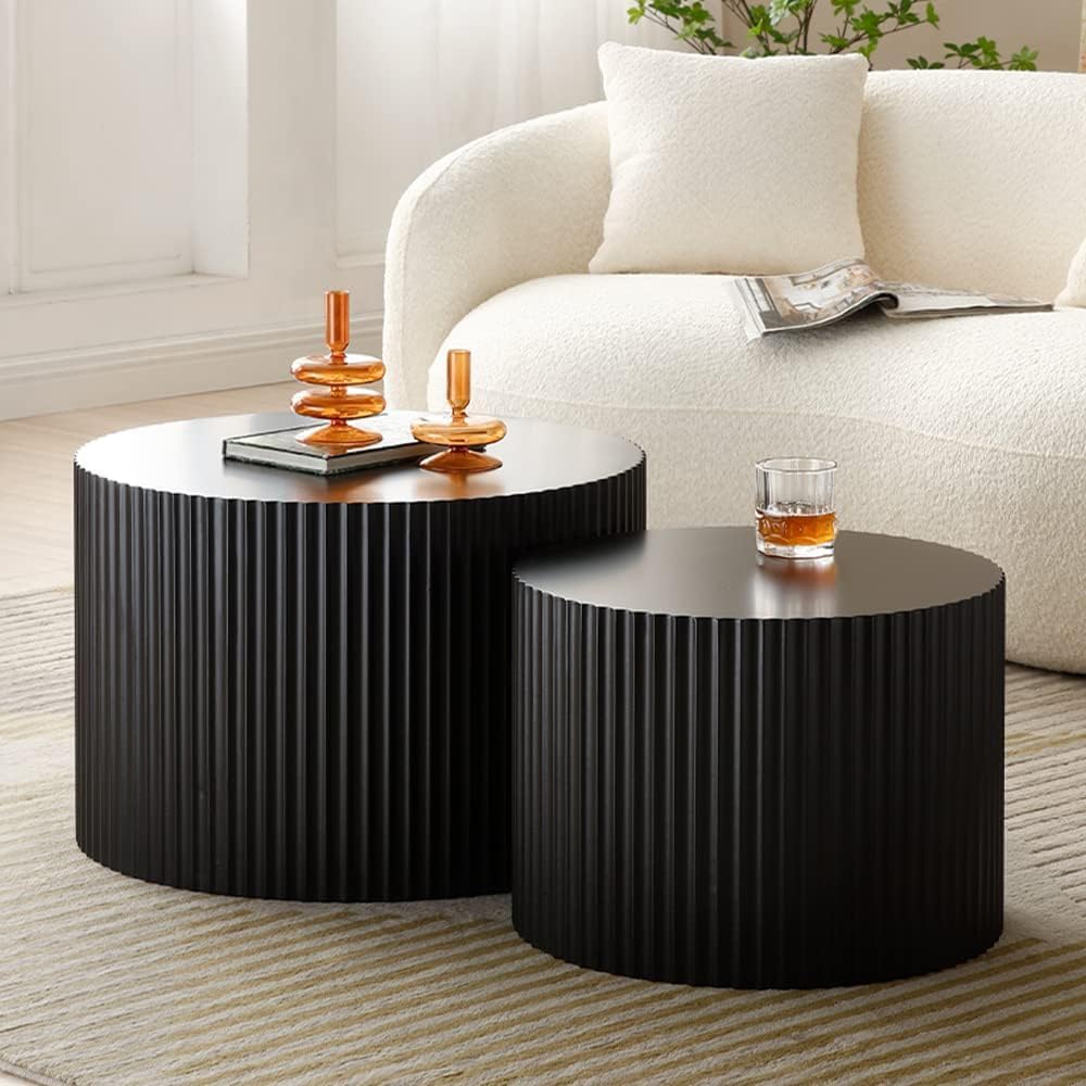 JUSTONE 2-Piece Nesting Coffee Tables Set - Modern Drum End Tables for Small ...