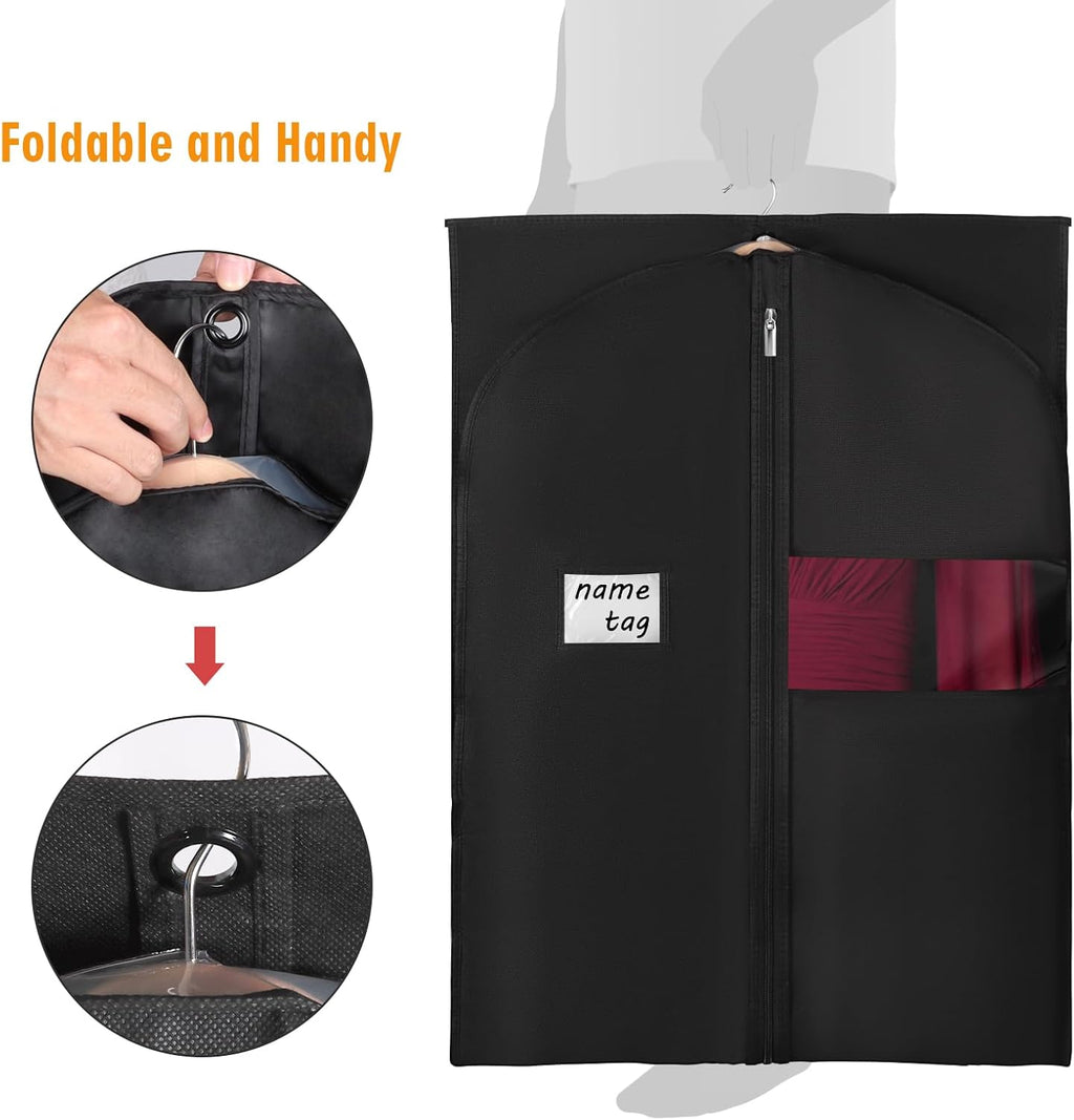 Syeeiex 72 Inch Dress Bags for Gowns, Dress Garment Bag, Set of 3, Black | Breathable Suit Bag, Dustproof Hanging Garment Bag, Clear Window and ID Card Holder for Fur Coat and Long Dress Gown
