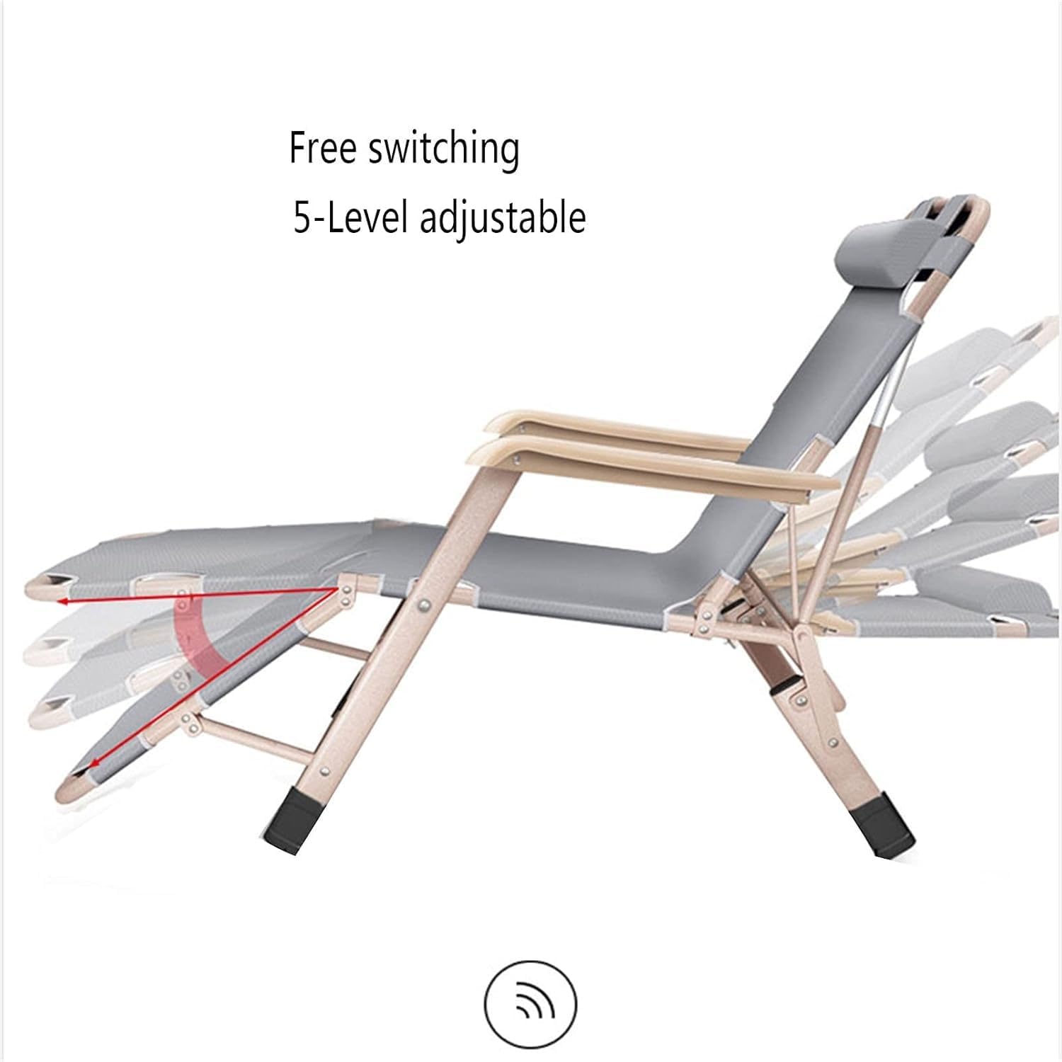 Recliner Lounge Chair Steel Tube Leisure Folding Portable 5-Level Adjustable for Office Outdoor Lawn Patio(A+Thicken Cotton Pad)