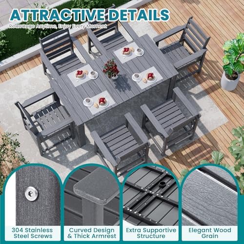 Dining Table Set, 10-Piece HDPE Outdoor Dining Set for 8, Gray