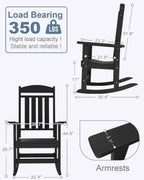 NAVINE Outdoor Rocking Chairs Set of 2, Oversized High Back Patio Rocking Chairs, All Weather Porch Rocking Chairs for Outside. Black