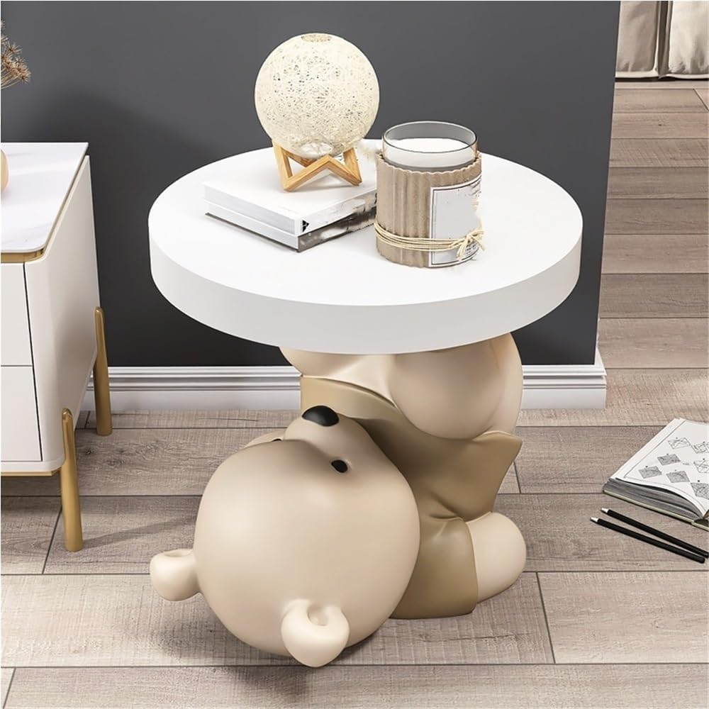 Bear Statue Side Table, Modern Sofa Table, Resin Sculpture Bedside Table, Hom...