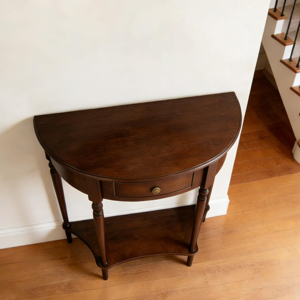 Half Moon Console Table Solid Wood Vintage Entryway Table with Storage Drawer...