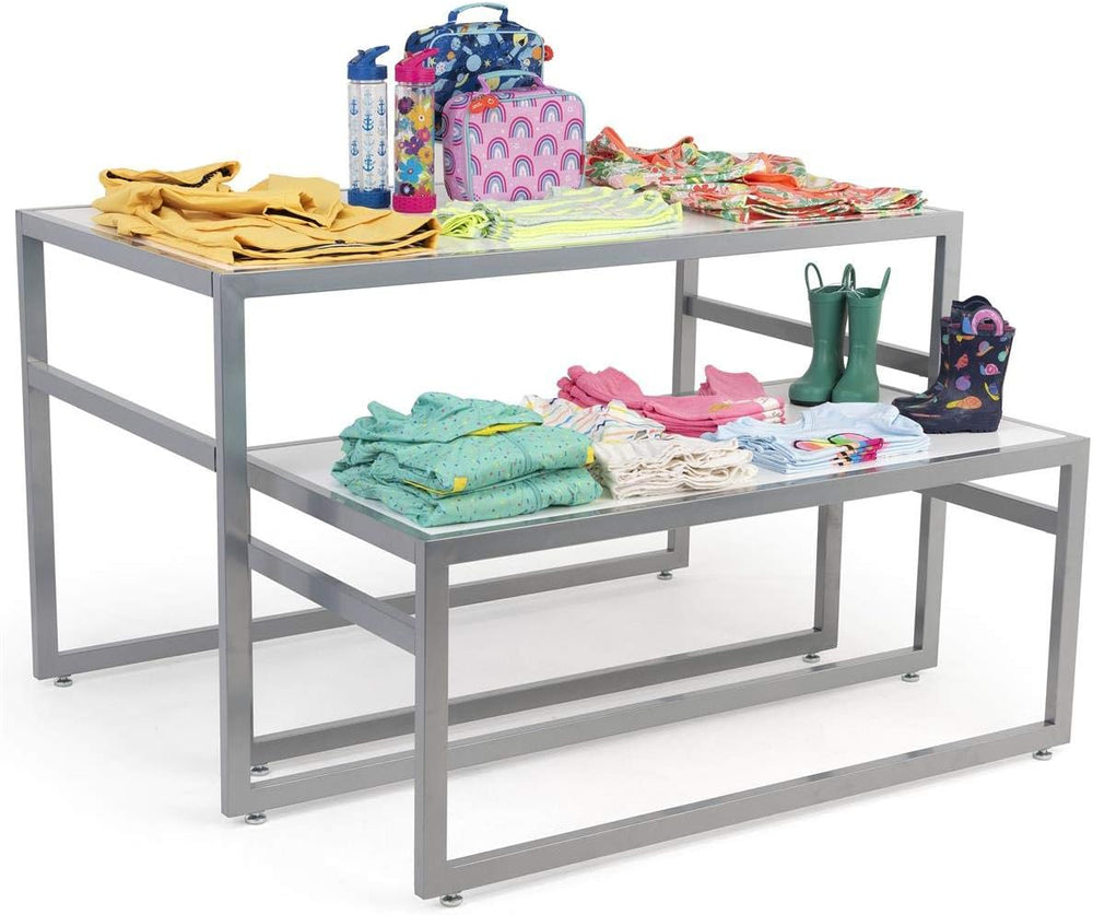 2-Piece Set of Rectangular Nesting Tables, Modern Style, Steel Frame with MDF...