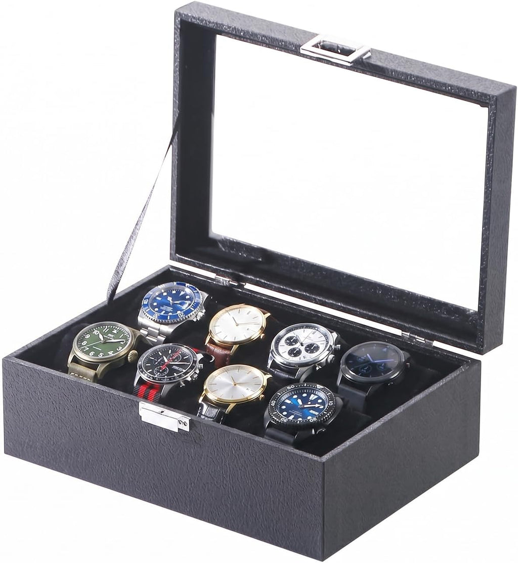 Bracelet Organizer Box,Bangle Watch Jewelry Storage Case with Glass Lid,Watch Display Tray for Girls (Black)