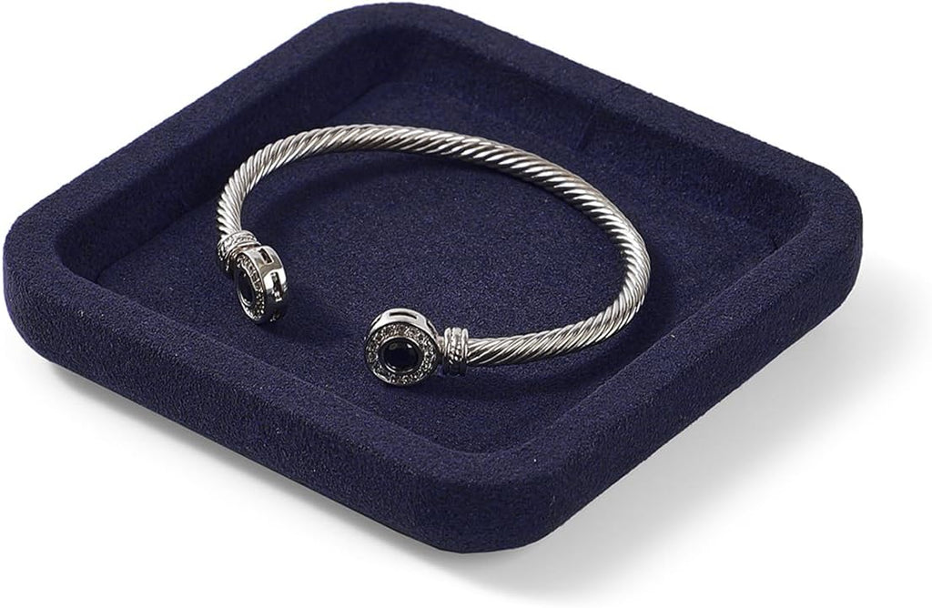 Premium Microfiber Jewelry Display Tray - Small Blue Velvet Organizer for Rings, Earrings, Necklace, Bracelet - Photograph, Trade Show, Dresser Storage (10x10cm, XS)