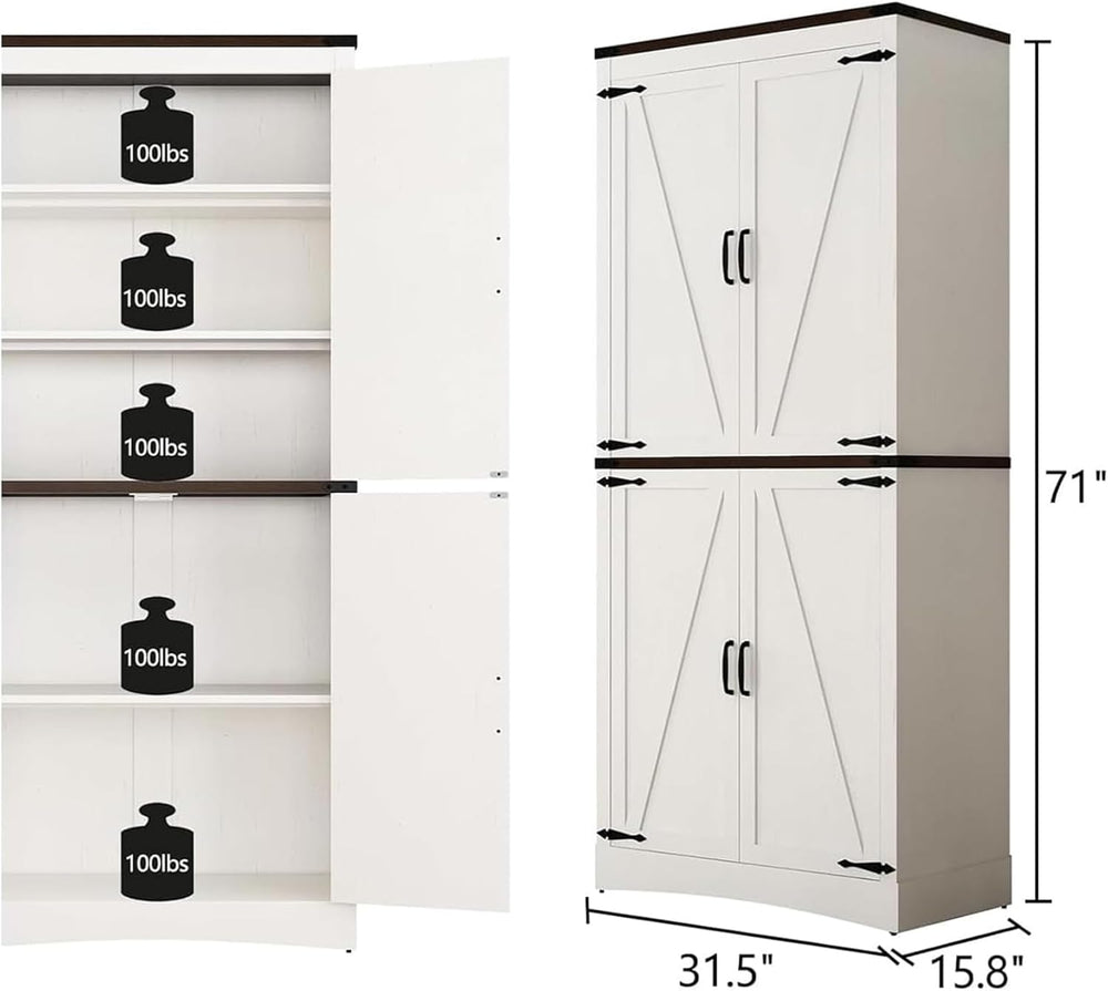 chartustriable 71in Farmhouse Kitchen Pantry Cabinet,Tall Storage Cabinet wit...