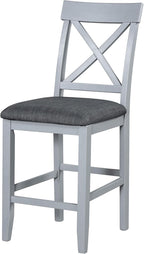 Merax 5 Piece Solid Wood Farmhouse Counter Height Dining Table Set with 3-Tier Storage Shelves,and 4 Upholstered Dining Chairs,Gray