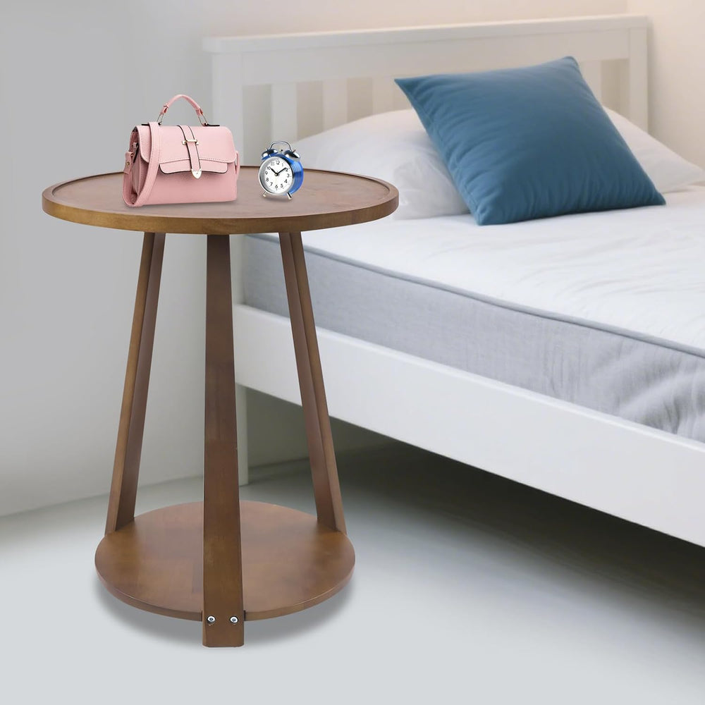2-Tier Round Side Table - 20in Modern Solid Wood Small Round Table End Table ...