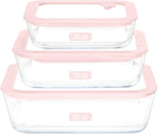 Urban Green Glass Food Container Set with Silicone Glass Lid, 3 Pack, Square Shape, Airtight, LeakProof, 100% Plastic Free, Meal Prep Food Storage Containers