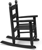GnL Recsports Child's Wood Porch Rocker - Perfect for Indoor or Outdoor All Weather Rocker for Garden, Lawn, Balcony, Backyard and Patio Use - Suitable for 3-7 Years Old (Black)