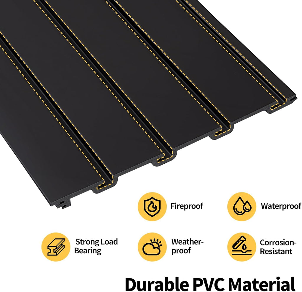 Slat Wall Panels 8x4 ft, Heavy-Duty PVC Garage Slatwall Panel with Trim & Screws, Interlocking Black Wall Panels, Garage Wall Organizer Slat Board PVC Wall Panel for Tools and Sports Equipment Storage