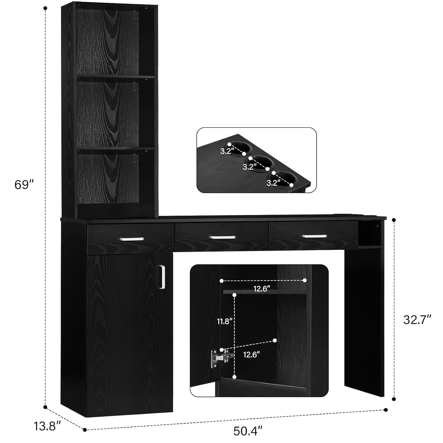 4ever2buy Barber Station for Hair Stylist, Salon Wall Station with Barber Cabinet, Hair Stations Equipment Hair Dryer Holder, Drawers, Wall Mount Barber Beauty Station, Mirror not Included, Black
