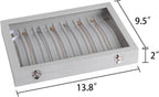 Frebeauty 15 Hooks Necklace Tray Velvet Neckalce Organizer with Clear Lid Lockable Necklace Holder Box Jewelry Organizer for Pendants Chains Necklace Jeweley Tray for Women Girls(Grey)