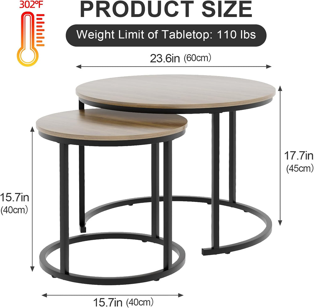 Garden 4 you Nesting Coffee Table, 23.6" Round Coffee Table Set of 2, Wo...