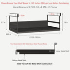 Expandable Under Cabinet Shelf Organizer with 1.25 Inches Thick Clips, Heavy Duty Extendable Under Shelf Storage Basket for Pantry or Laundry Room, Black, 1 Pack, Interior: 5.7" H x 8.54" D