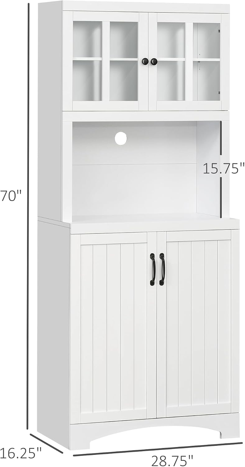 Kitchen Hutch, Pantry Cabinet with Glass Framed Door, Adjustable Shelves and ...
