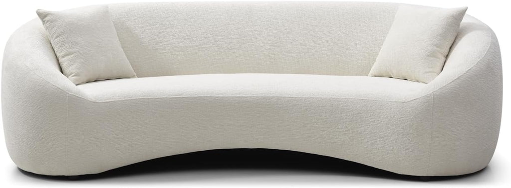 93.31” Modern Curved Sofa,Chenille & Velvet Fabric 3-Seater Couch with Solid Wood Frame,Luxury Cloud Sofa with 2 Throw Pillows,Minimalist Sofas for Living Room,Bedroom,No Assembly Required,White