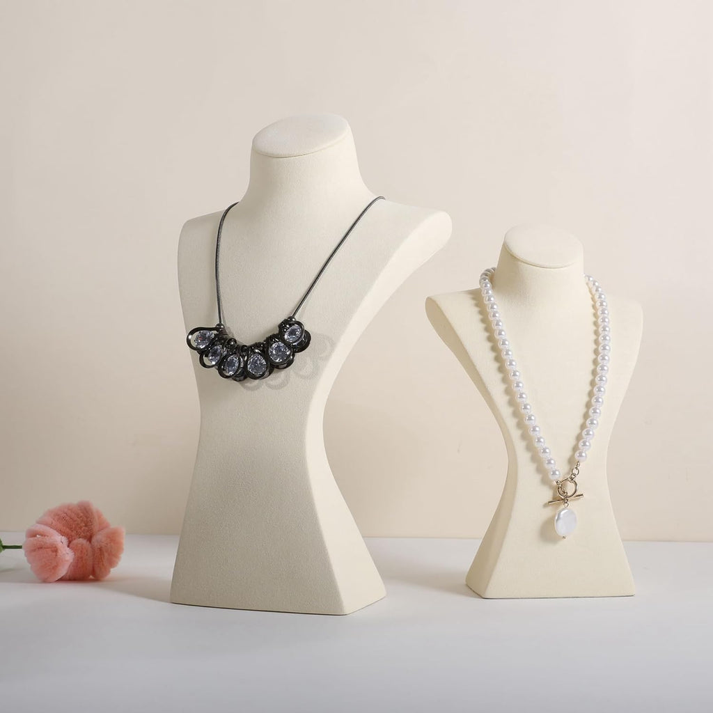 GemeShou Beige necklace storage hanger stand jewelry organizer, Velvet jewelry stand necklace holder, jewelry mannequin bust for necklaces, jewelry bust display stands【Beige-Large height 12 inch】