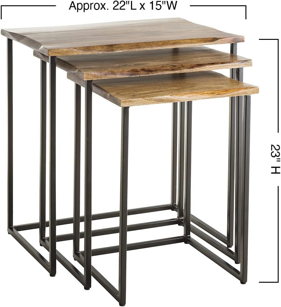 Vivaterra Live-Edge Reclaimed Wood Nesting Tables, Farmhouse Industrial Set o...