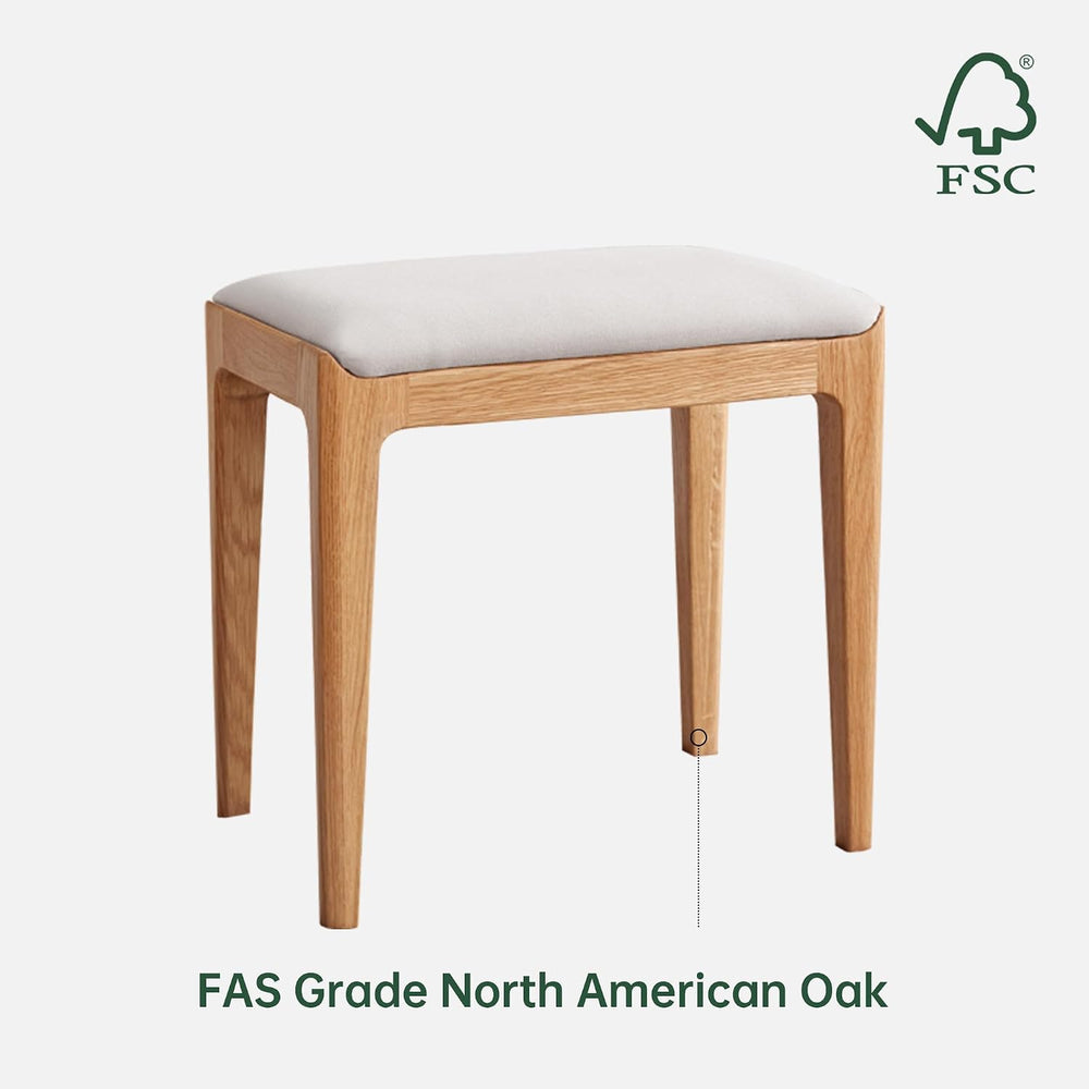 YESWOOD Solid Wood Small Vanity Stool Chair, High-Rebound Sponge Seat, Easy A...