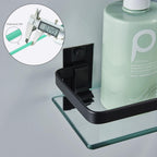 AIJALY 3 Pack Bathroom Glass Shelf,Aluminum Tempered Glass 0.34in Extra Thick Rectangular 1 Tier Storage Organizer Wall Mount,Black 15.7in