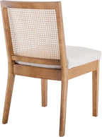 Farmhouse Rattan Dining Chairs Set of 2, Cream Linen Upholstered with Cane Back, Comfortable Side Wood Chairs for Dining Room/Kitchen/Living Room/Restaurant