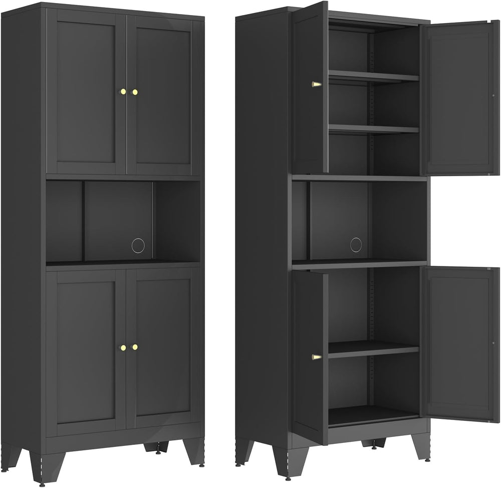 68.9'' Black Metal Kitchen Pantry Cabinet with Doors and Adjustable S...