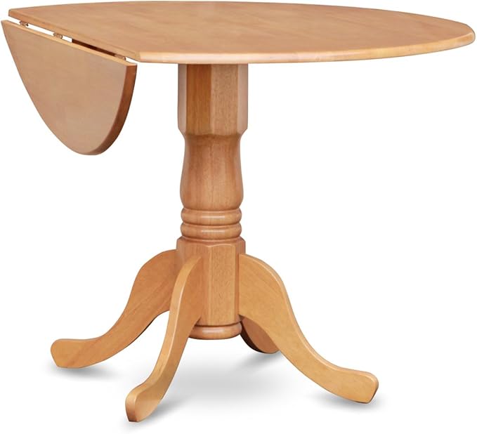 East West Furniture DLEN3-OAK-51 3 Piece Dinette Set for Small Spaces Contains a Round Dining Table with Dropleaf and 2 Autumn Green Faux Leather Upholstered Chairs, 42x42 Inch, Oak