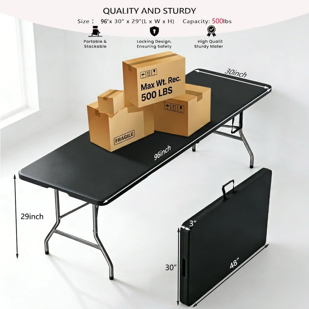 8FT Heavy Duty Folding Table,Fold-in-Half Portable Plastic Utility Table with...