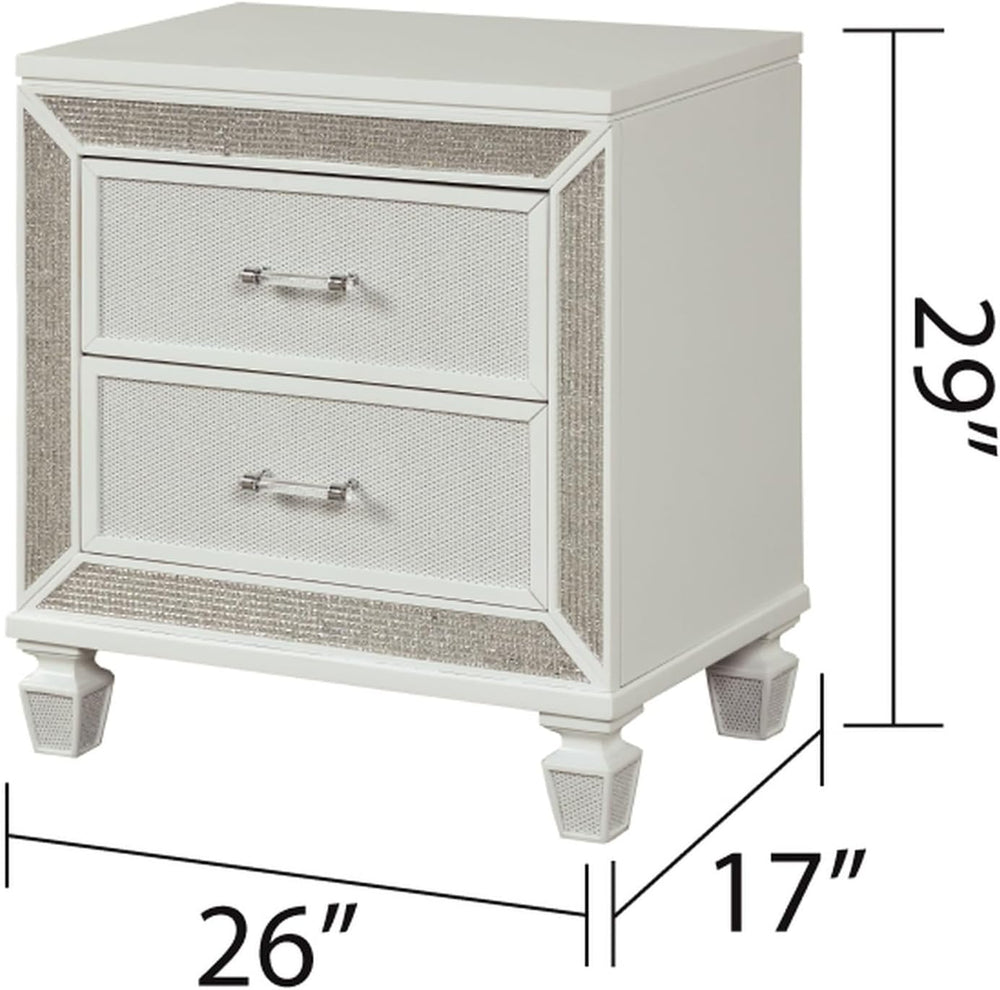 Crystal Modern Style 2-Drawer Nightstand Made White,for Small Spaces