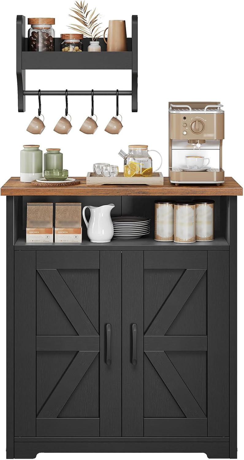 YATINEY Coffee Bar Cabinet, Kitchen Island with Storage, Farmhouse Sideboard ...