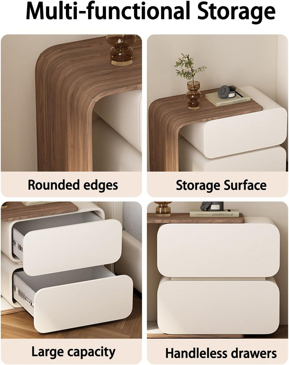 Bedside Furniture with Leather Finish, Retractable Nightstands for Bedroom, B...