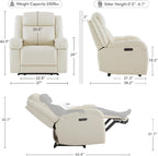 Watson & Whitely Genuine Leather Wall Hugger Power Recliner, Cream | Recliner Chair for Adults, Power Headrest, USB/Type-C Charging Ports, Electric Reclining Sofa Chair for Living Room, RV