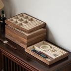 Black Walnut Wooden Flat Jewelry Tray with Lint-Lining, Stackable Jewelry Drawer Storage, Display Tray for Jewelry Organization & Showcase, Premium Quality Jewelry Holder for Women