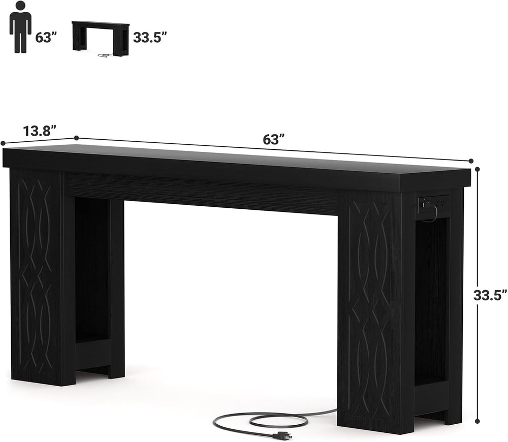 Cyclysio 63" Console Table with Outlet & Colorful LED Lights, Black ...