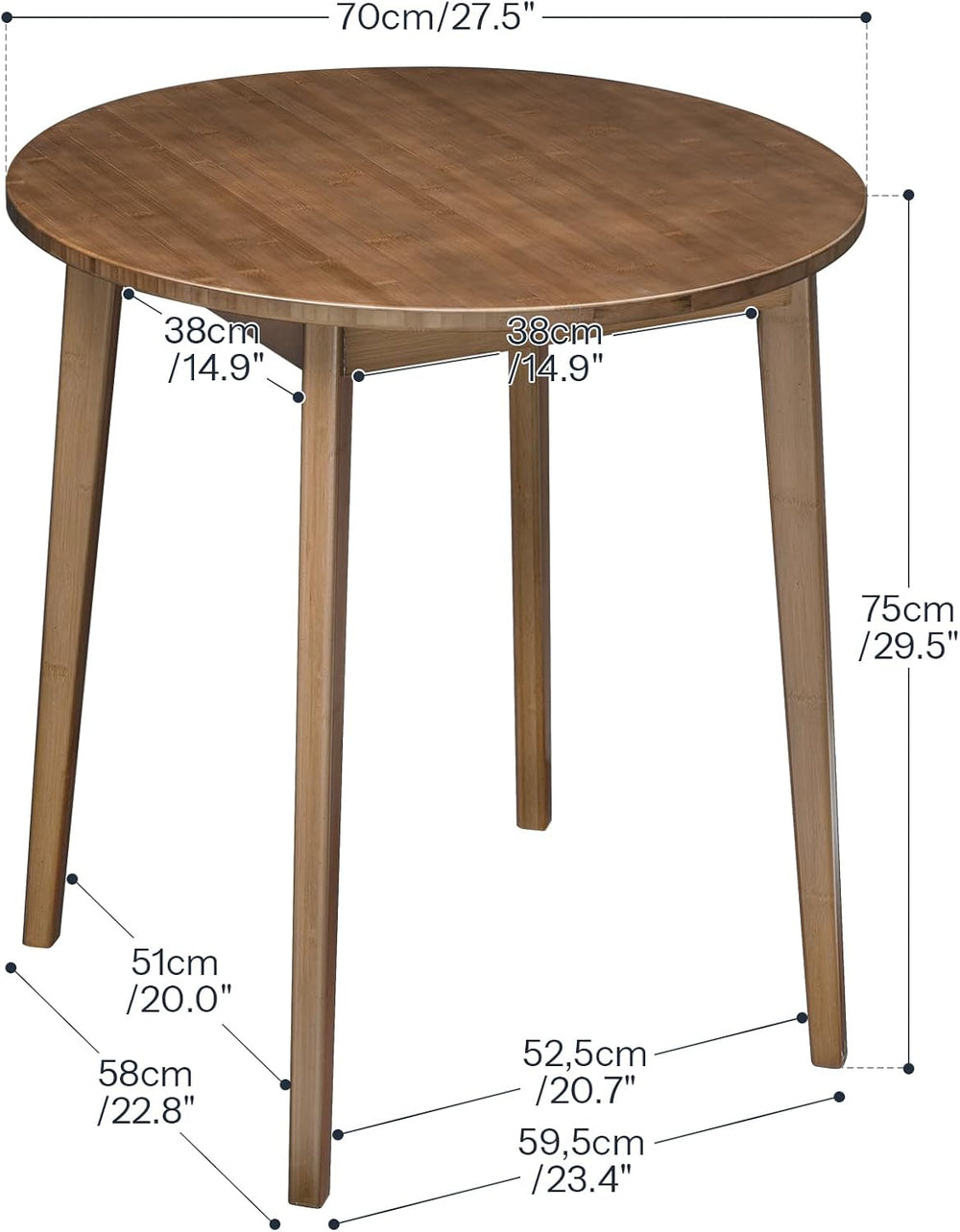 HOOBRO Bamboo Dining Table, Round Dining Table for 2, 27.5" Kitchen Tabl...