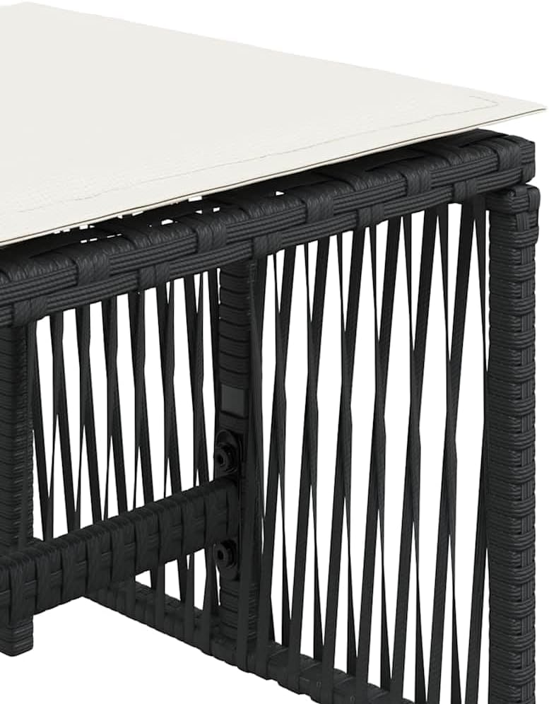 Poly Rattan Garden Stool Set of 4 Black Cream